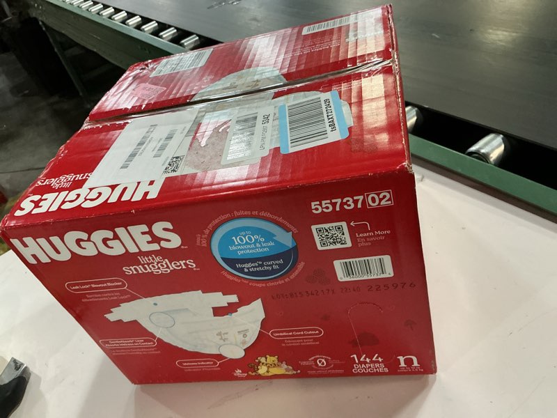 Condition photo showing New/Like New for Huggies Size Newborn Diapers, Little Snugglers Baby Diapers, Size Newborn (up to 10 lbs), 144 Count, Packaging May Vary