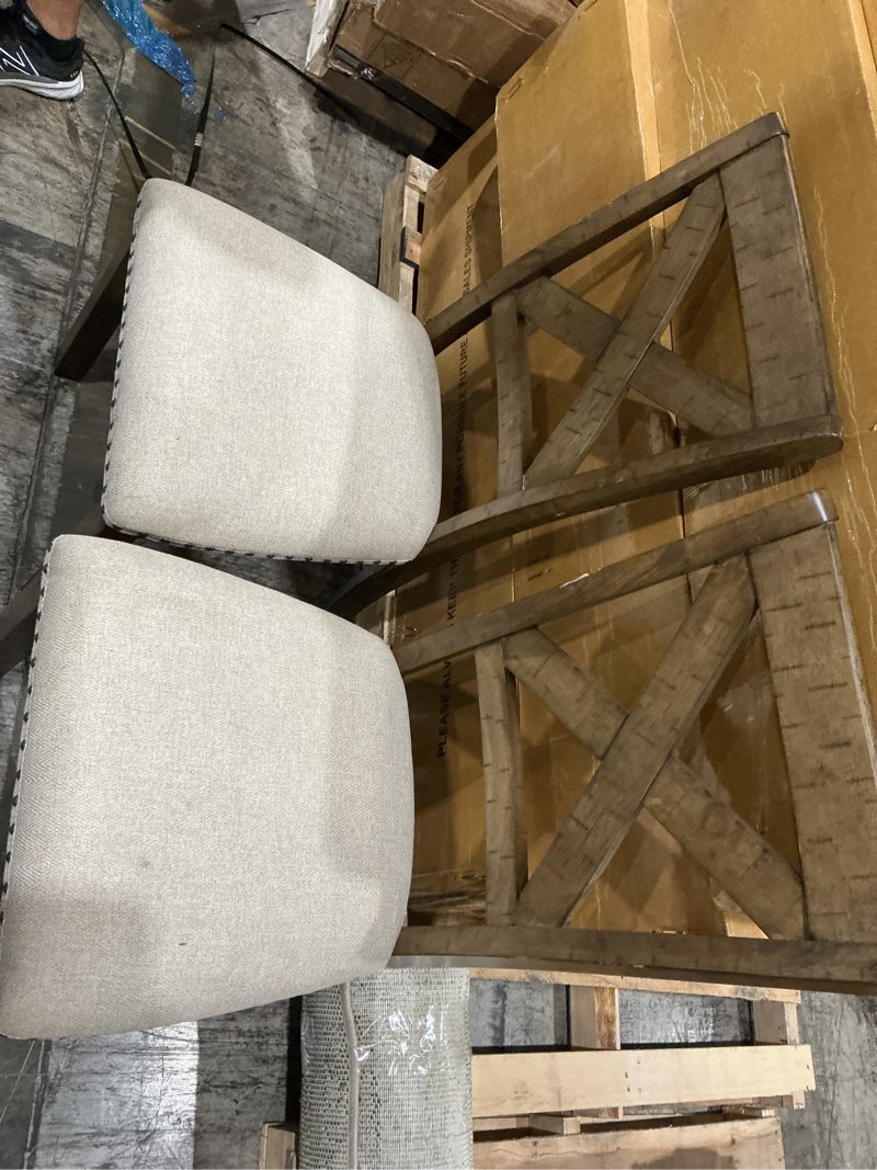 Condition photo showing Good Condition for signature design by ashley moriville modern farmhouse 19" upholstered dining room chair, 2 count, brown dark brown