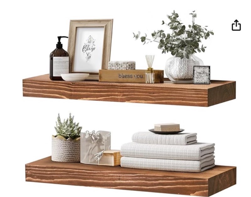 ylyhsst 24x8x1.6 inch floating shelves set of 2 – solid wood rustic brown wall mounted shelf for kit