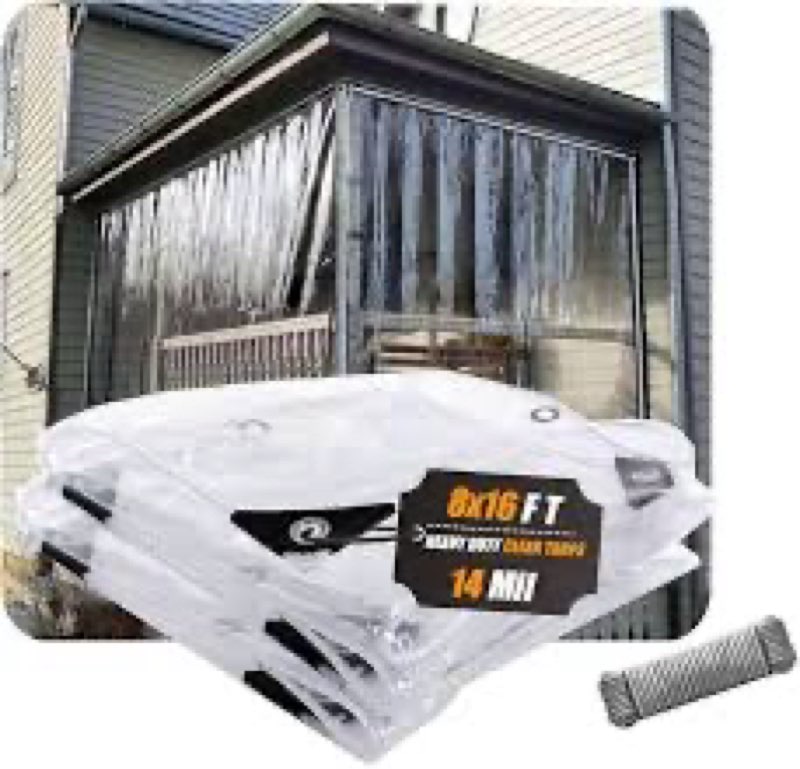 Bntiomtet Clear Tarp 8x16 FT, Clear tarps Heavy Duty Waterproof, 14 Mil Vinyl Tarp with Metal Gromme