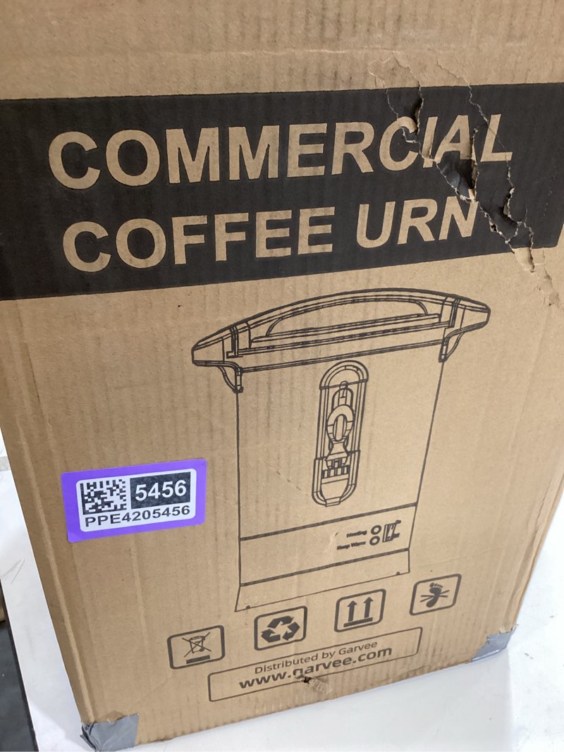 Condition photo showing As Is for garvee 110 cups commercial coffee urn, 16 l/4.2 gal large capacity stainless steel hot coffee maker, double wall heat retention thermal carafe for wedding, buffet, catering, events, party gather silver 110 cups/16l