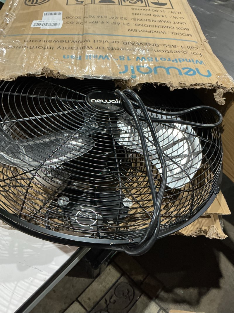 Condition photo showing As Is for newair windpro18w wall mount fan | high-velocity industrial, shop or garage fan | 3 speed settings | 3000 cfm | black