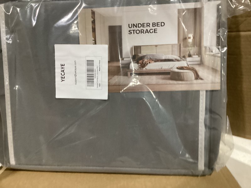 Condition photo showing New/Like New for Yecaye Clothes Storage Bins with Metal Frame, Foldable Clothing Storage Bin with Lid, Stackable Oxford Fabric Organizer Box With Clear Window & Zippers & PU Leather Handles (6 Pack,Grey,40L) Grey Medium(6 Pack)