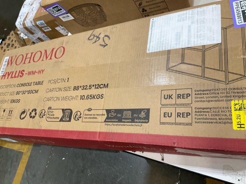 Condition photo showing New/Like New for WOHOMO Console Table, 12 Inch Narrow Entryway Table for Living Room, 31.5 Inch Modern Industrial Sofa Table with 3-Tier Storage Shelves for Corridor, Hallway, White Marble
