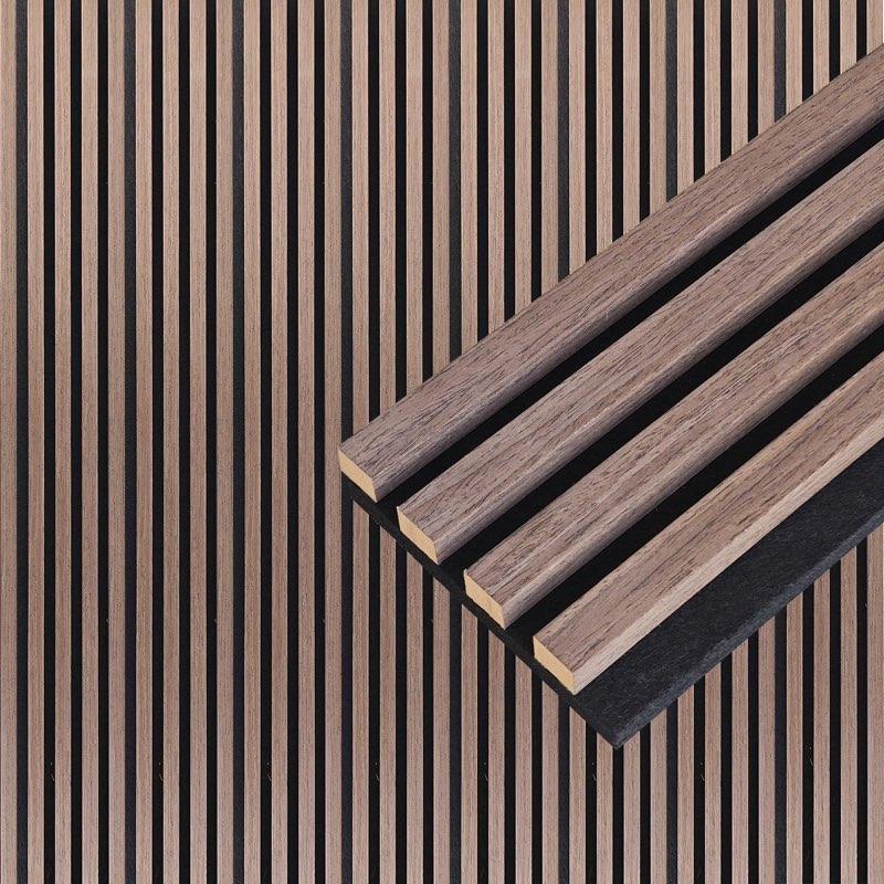 neatiease wood wall panels, 9 feet acoustic slat wall panels for interior wall decor and noise reduction, decorative slat wall paneling, smoked oak, 6-piece
