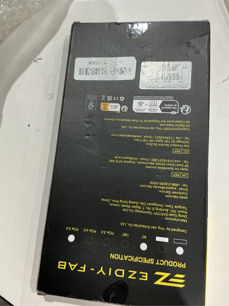 Condition photo showing Good Condition for EZDIY-FAB PCIe 5.0 X16 Riser Cable,128GB/s Bandwidth, for RTX 50/40 & RX 9000/7000 GPUs, PCIe Extension Card, Backward Compatible with PCIe 4.0/3.0,Vertical GPU MountRight Angle-20cm,Black 20CM Right Angle-90degree