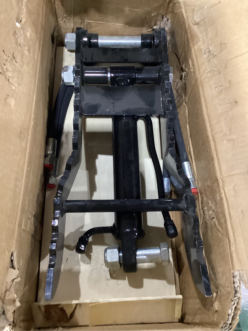 Condition photo showing As Is for hydraulic thumb clip for mini excavators attachments, metal grab clip thumb with 2*m14 hoses for single hole hydraulic thumb clip without l-shaped bracket