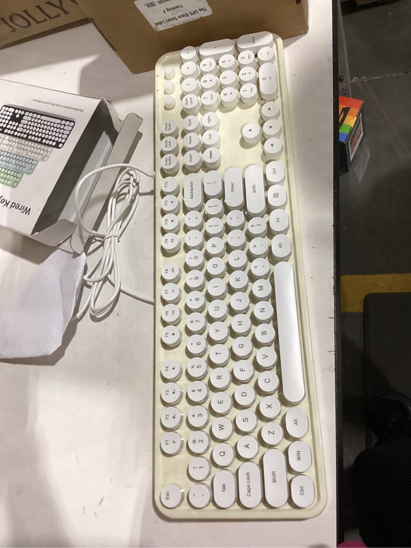 Condition photo showing Good Condition for dilter usb wired computer keyboard - full size office keyboard with number pad, caps indicators, foldable stands, for pc laptop desktop windows 7 8 10 (creamy white)