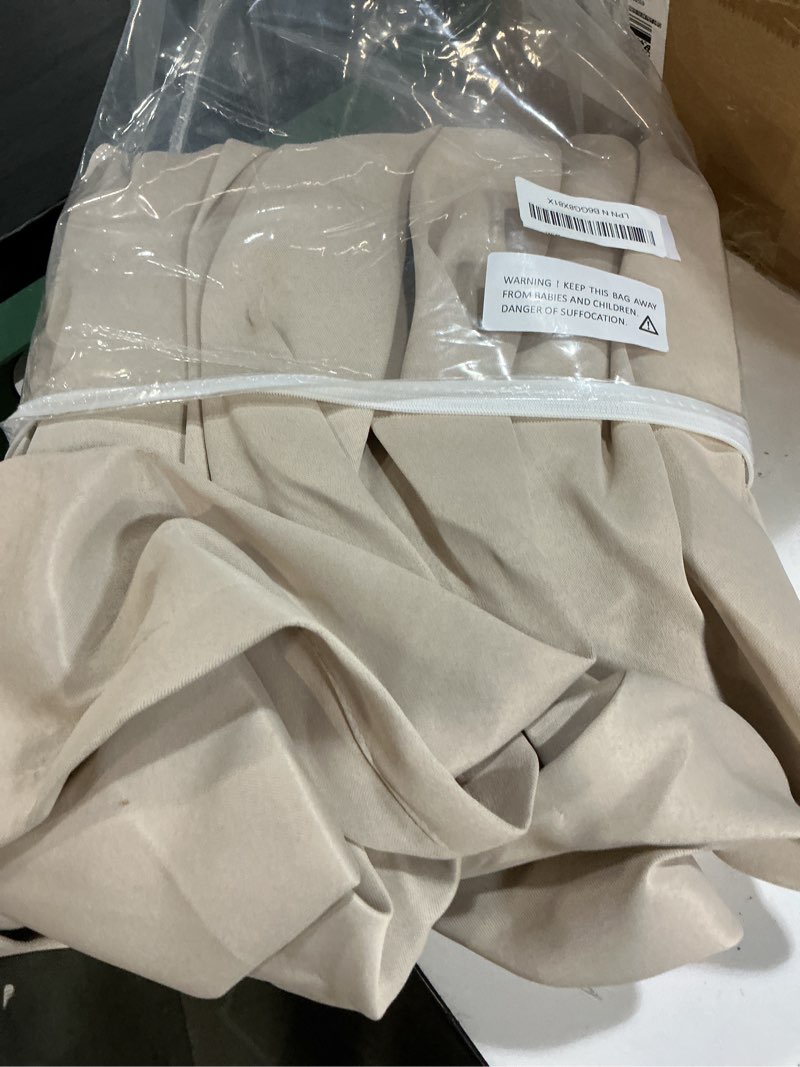 Condition photo showing Good Condition for mstexa beige 180 inch blackout curtains for high ceiling living room extra long room darkening curtain thermal insulated sun blocking luxury modern grommet curtains privacy drapes tall window 52x180 beige 52"w x 180"l (pack of 1)