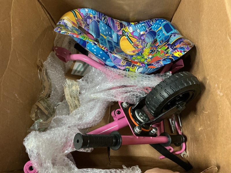 Condition photo showing As Is for gotrax hoverboard kart seat attachment accessory for 6.5" 8" 8.5" 10" self balancing scooter, adjustable frame length and handlebar control buggy attachment, hover board go kart accessory kids adults with rear shock absorption (pink)