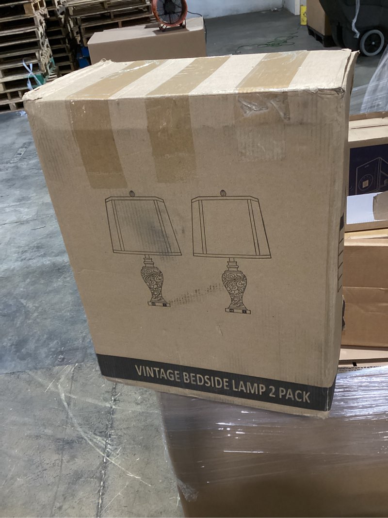 Condition photo showing As Is for 28.5'' tall farmhouse vintage table lamp set of 2 with faux silk shade usb ports nightlight decor for bedside living room bedroom nightstands office home, dark bronze(bulbs included) bronze-set of 2 28.5 inch