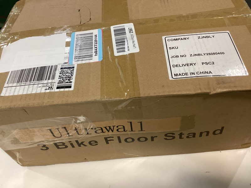 Condition photo showing New/Like New for Ultrawall Bike Storage Rack for Garage, 3 Bikes Floor Bike Stand, Bicycle Parking Stand Rack for Indoor/Outdoor, Fit 22-28" Wheel Tire Width 2.1" 3 Bike Holder