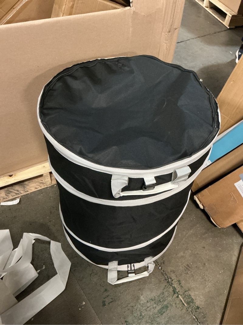 Condition photo showing Good Condition for camping trash can collapsible 24 gallons garden garbage bag with lid and handle waterproof trash can for lawn yard outdoor leaf bin, black