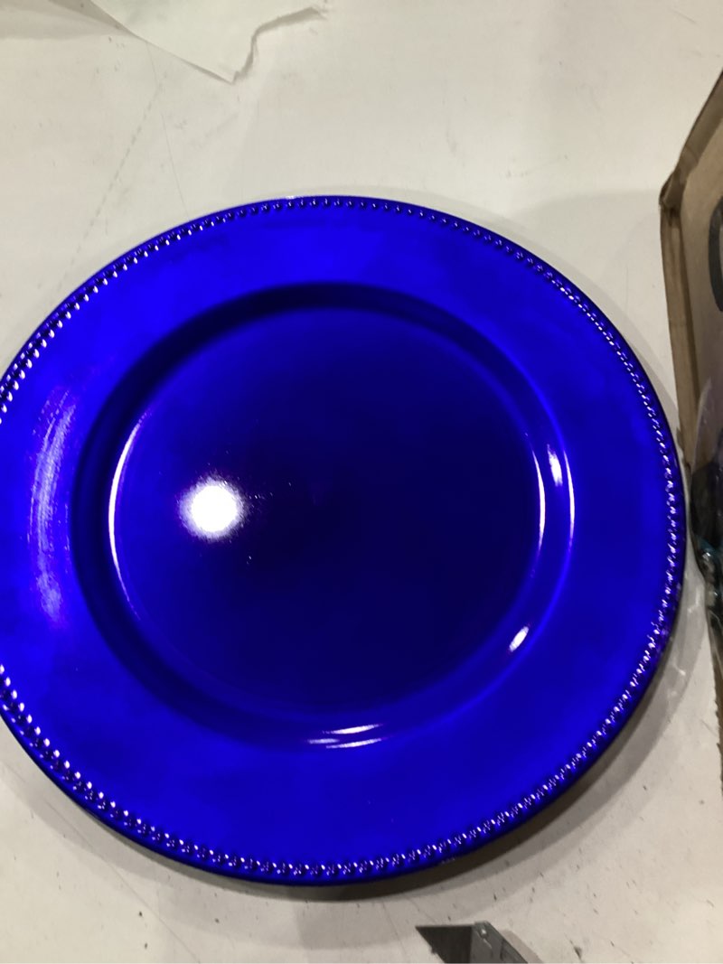 Condition photo showing Good Condition for 50 pack royal blue charger plates bulk, 13 inch round plastic | beaded-rim charger plates, reusable plastic, sits under dinner plates and bowls, for weddings, banquets and parties royal blue 50 pcs