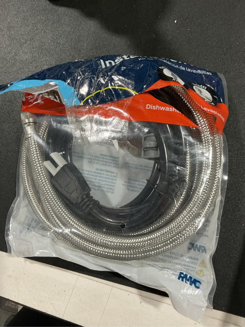 Condition photo showing As Is for EASTMAN 8-ft 3/8-in Compression Inlet x 3/4-in Hose Thread Outlet Braided Stainless Steel Dishwasher Connector