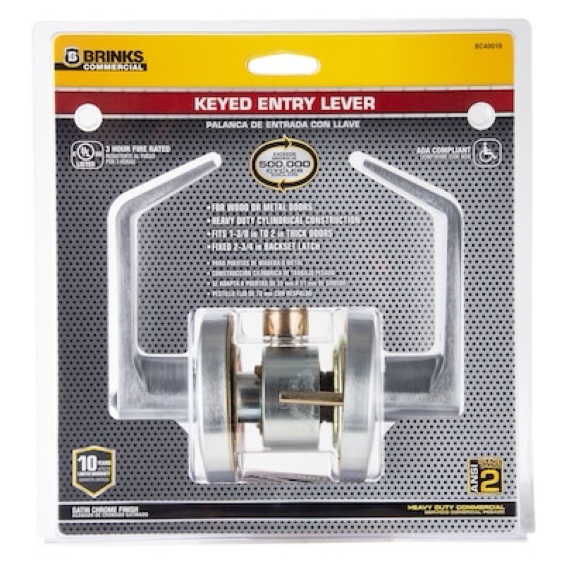 brinks commercial heavy duty commercial lever satin chrome interior or exterior keyed entry