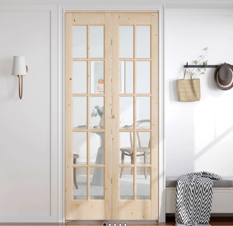 (Glass is broken)Glass And Solid Wood Bi-Fold Door With Installation Hardware Kit