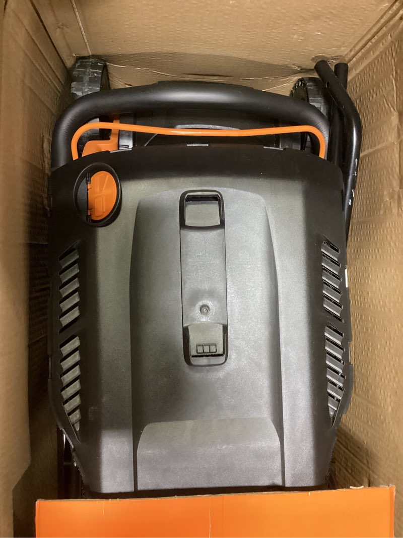 Condition photo showing As Is for worx 14" cordless lawn mower, 2 in 1 electric mower cuts quietly, compact & lightweight push lawn mower with 6-position height adjustment for small yards, 2 batteries & charger included, wg779 14" 40v mower w/(2) 4.0ah batteries