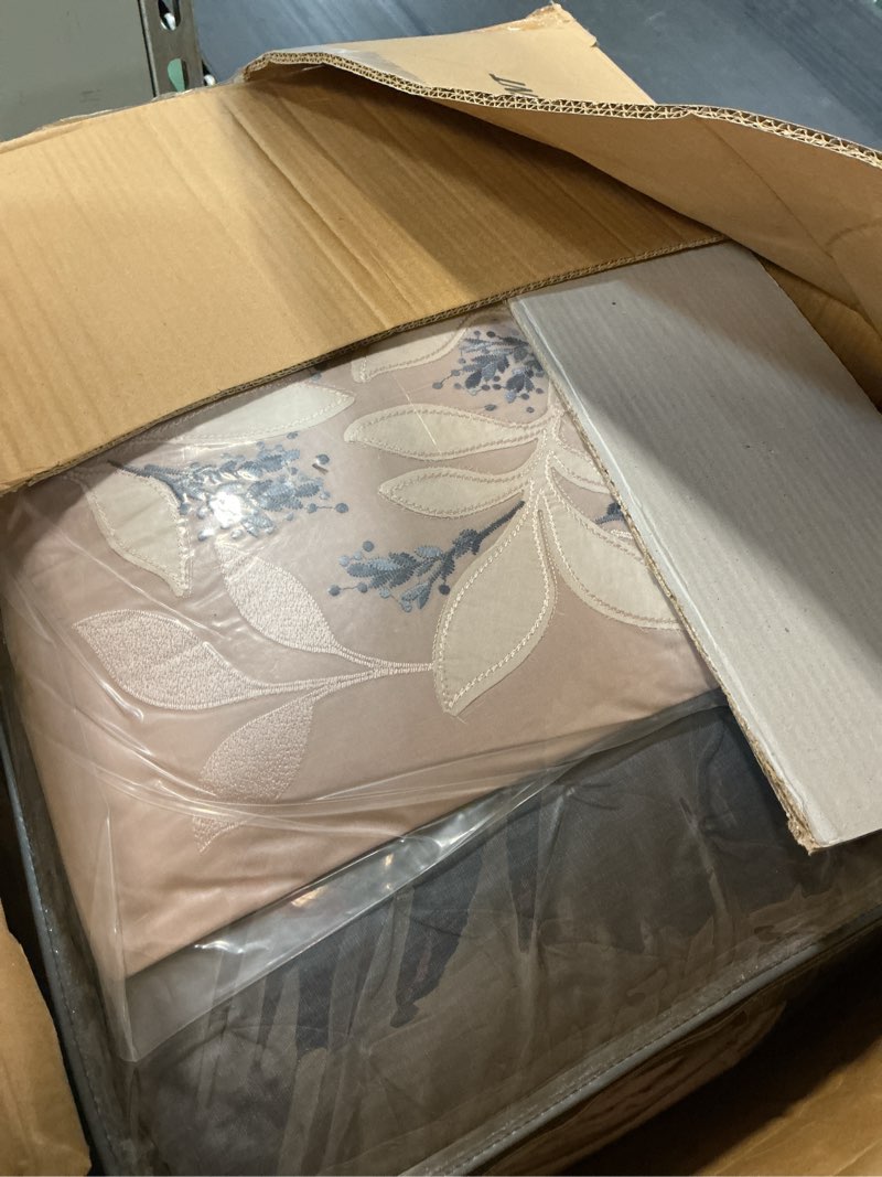 Condition photo showing New/Like New for madison park comforter set, floral king size comforter sets, cotton bedding comforters, microfiber reverse, all seasons lightweight bed set, bedskirt, throw pillows, camillia, king navy 8 piece king camillia navy