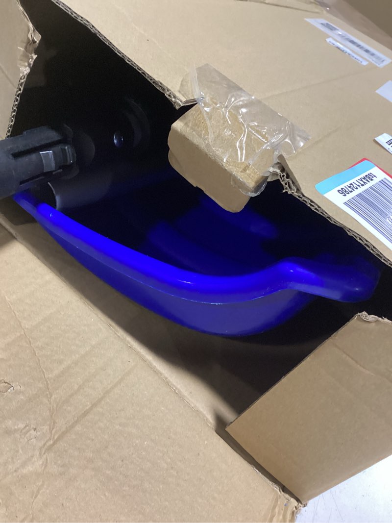 Condition photo showing As Is for Snow Pusher Shovel for Driveway Car Garage, Snow Removal Plow with D-Grip Handle Aluminum Strip, Ergonomic Heavy Duty Wide Snow Shovel for Home Outdoor, Blue