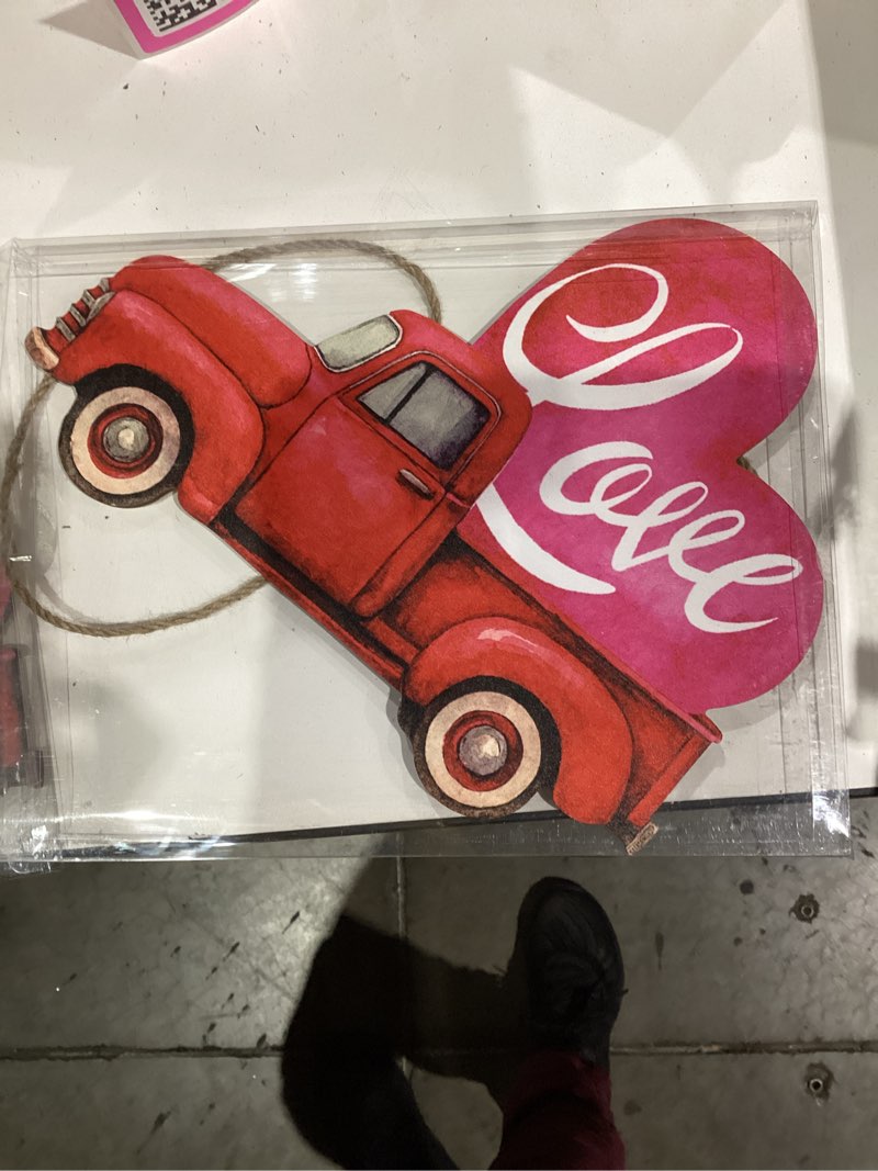 Condition photo showing New/Like New for Valentine’s Day Decorations, Valentine’s Day Red Truck Door Decor, Wooden Door Hanging Sign, Valentine’s Day Door Hanger Farmhouse Front Door Decorations for Home Porch, Wall, Outdoor