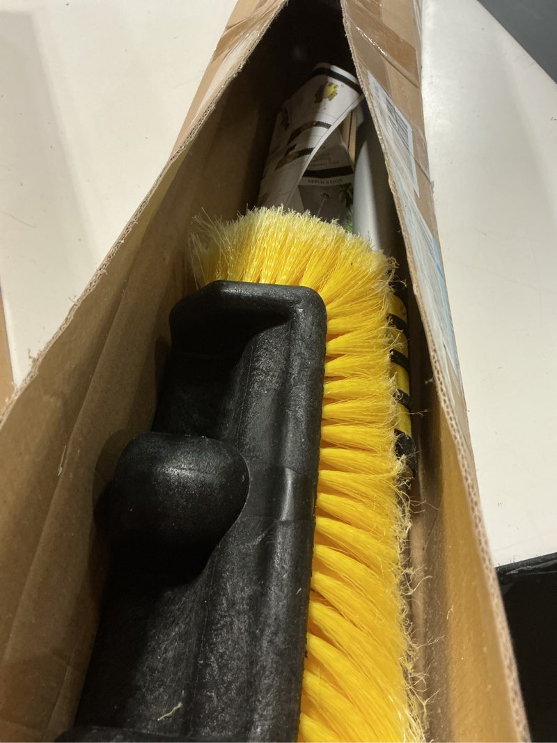 Condition photo showing As Is for 12ft car wash brush with long handle, telescopic car wash brush with soap dispenser, 12-inch soft bristle car cleaning brush for cleaning car, rv, truck, boat, solar panels, yellow 12ft yellow