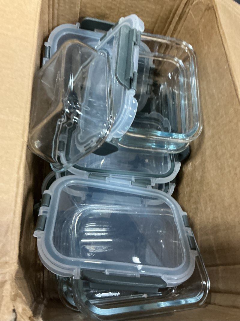 Condition photo showing As Is for gulflin 24-piece small glass food storage containers with lids airtight, 1.5 cup meal prep containers set, microwave&dishwasher safe, leak-proof, bpa-free, grey 12oz,same size - 12 pack,grey set