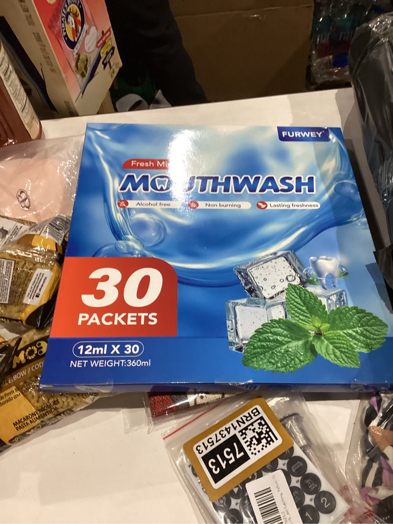 Condition photo showing New/Like New for furwey mouthwash, portable adult travel mouthwash,free of alcohol and fluoride,help kill of bad breath germs, prevents cavities, fresh mint,disposable packs (pack of 30)