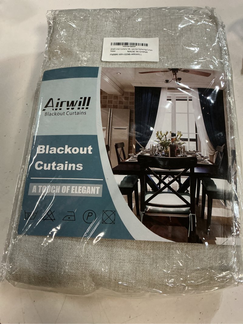 Condition photo showing New/Like New for airwill linen curtains 96 inches long 100% blackout drapes 2 panels set for bedroom living room black out darkening curtain thermal insulated back tab rod pocket(52x96 inch,white)