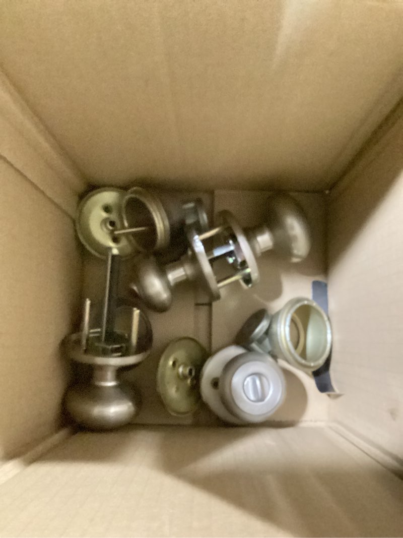 Condition photo showing As Is for possibly incomplete , kwikset smartkey security classic satin nickel entry knob and single cylinder deadbolt kw1 2-3/4 in.