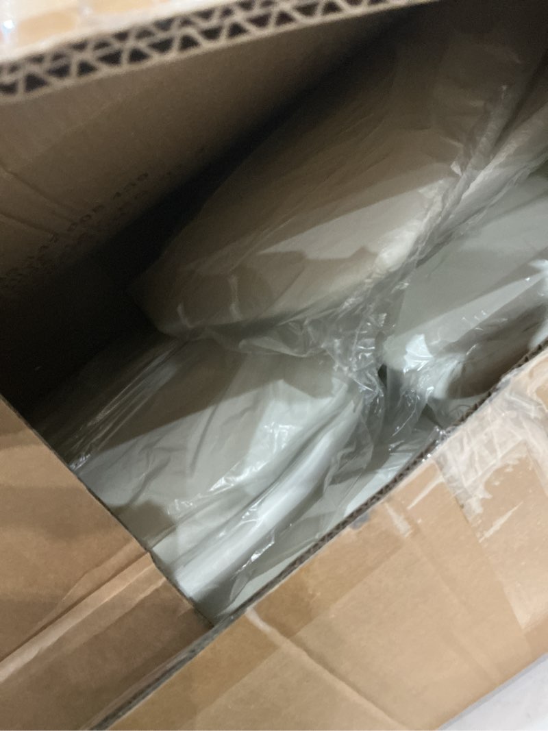 Condition photo showing As Is for flash furniture amelia 10 pack hard white vinyl chiavari chair cushion white vinyl set of 10