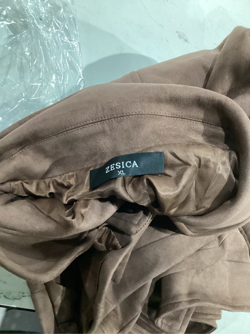 Condition photo showing Good Condition for ZESICA Womens 2026 Spring Faux Suede Cropped Jackets Coats Casual Button Down Barn Vintage Trendy Shackets Darkbrown Small