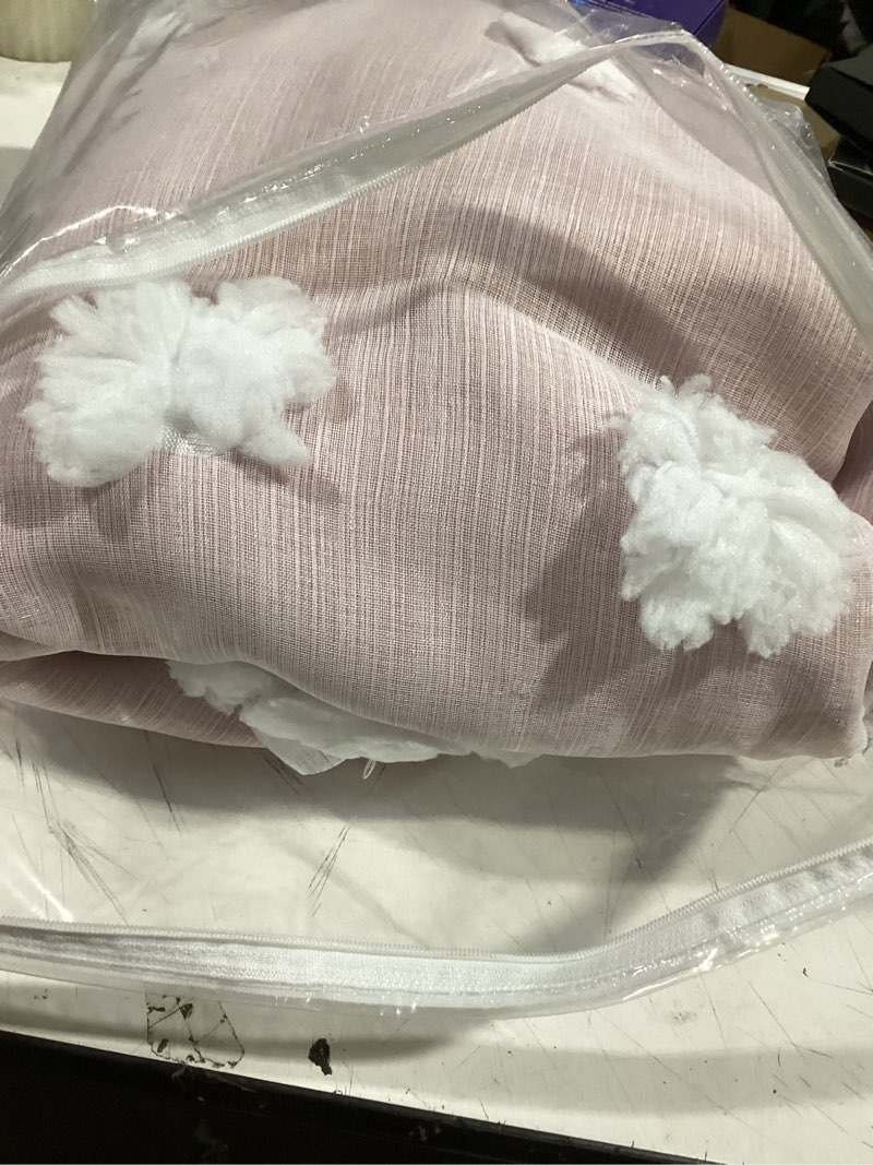 Condition photo showing Good Condition for mysky home pink curtains for girls bedroom 84 inches long blackout nursery curtains double layer pom pom sheer overlay kids toddler room decor grommet privacy room darkening window drapes 52 x 84 inch 52"w x 84"l (pack of 2) blush pink