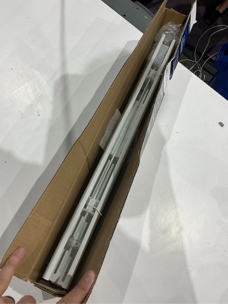 Condition photo showing As Is for project source light filtering 1-in slat width 23-in x 42-in cordless white vinyl light filtering mini-blinds
