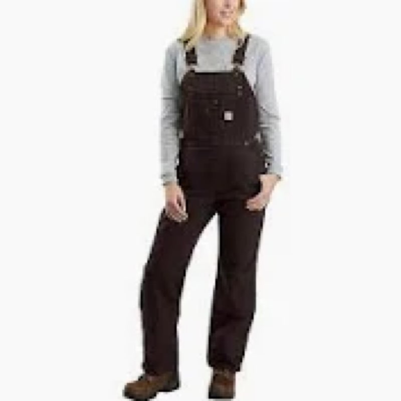 Carhartt Women's Petite Quilt Lined Washed Duck Bib Overall Pants, -Dark Brown, Medium Short