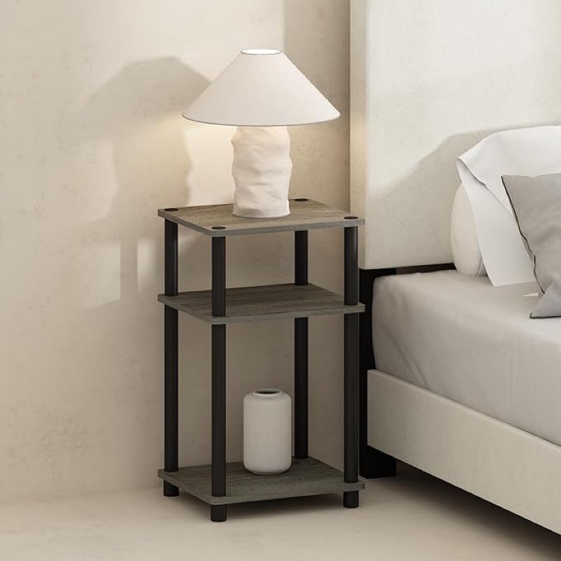 furinno just night stand, 3-tier turn-n-tube nightstand, toolless bedside table, end table, side table with open storage for bedroom, closet, dorm, bathroom, french oak
