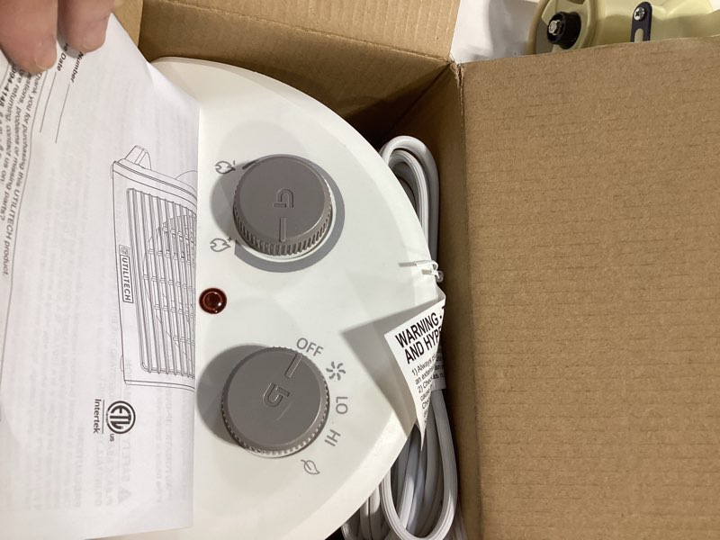 Condition photo showing As Is for Utilitech 1500 -Watt Fan Compact personal Indoor Electric Space Heater with Thermostat one_size in White | BNS-15JW