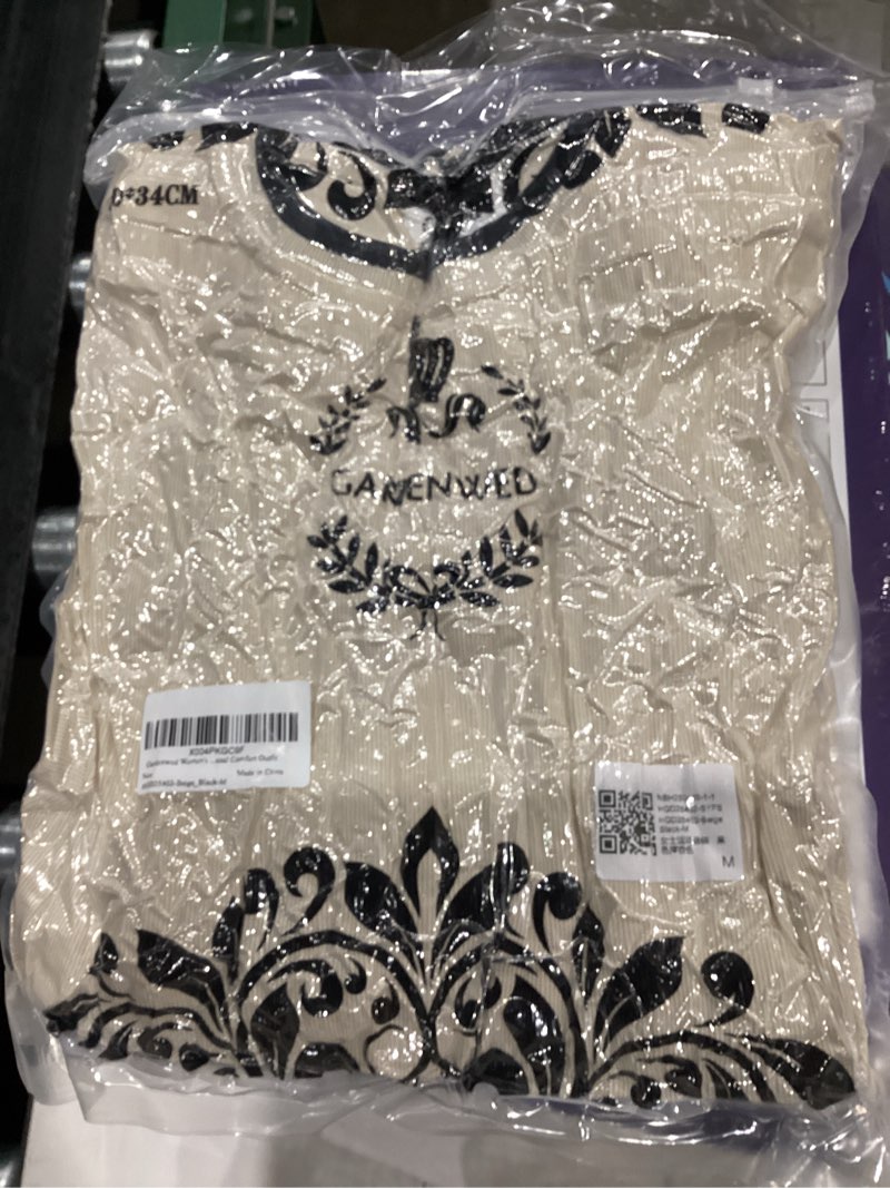 Condition photo showing New/Like New for SIMILAR TO Gargenwed Women's Two-Piece Lounge Set, Long Sleeve Top and Wide Leg Pants with Pocket Casual Comfort Outfit BEIGE Medium