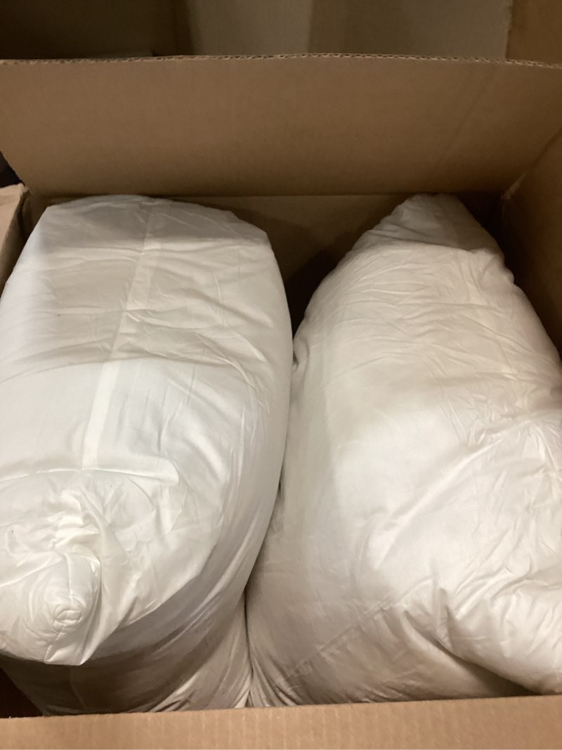 Condition photo showing As Is for MIULEE 20x20 Pillow Inserts,Set of 2 Down Feather Throw Pillows for Couch Sofa Bed, Decorative Fluffy Throw Pillow Inserts Cotton Fabric,White 2 20x20 Inch