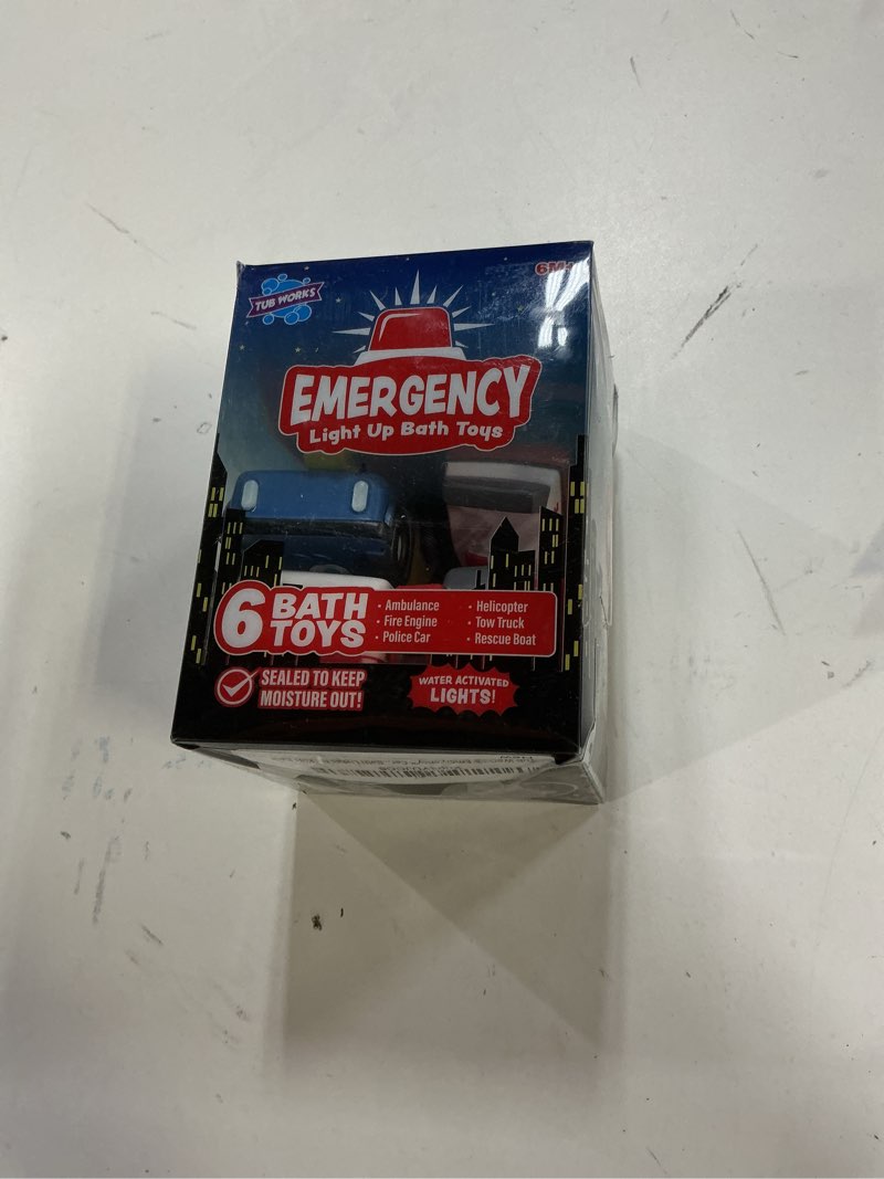 Condition photo showing Good Condition for Tub Works® Emergency™ Cars Light Up Bath Toys, 6 Pack | Water-Activated Light Up Toys Flash & Change Color | Soft, Squeezable Baby & Toddler Bath Toys | Sensory Toys with Bath Lights for Kids Bath