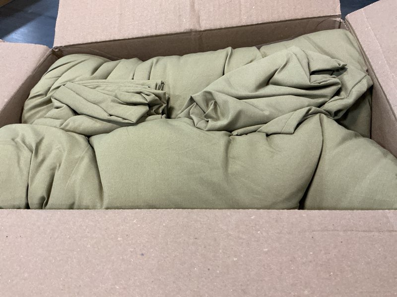 Condition photo showing As Is for rosgonia queen comforter set olive green, 3pcs bedding sets queen (1 boho olive comforter & 2 pillowcases), all season lightweight blanket quilt queen comforter 90"x90" olive green