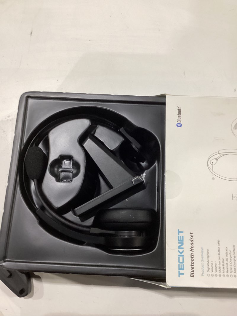 Condition photo showing Good Condition for TECKNET Wireless Headset for Work, 40Hrs Worktime AI Noise Cancelling Computer Headphones with Charging Base, Bluetooth Headset with Mic & USB Dongle for PC/Laptop/Call Center