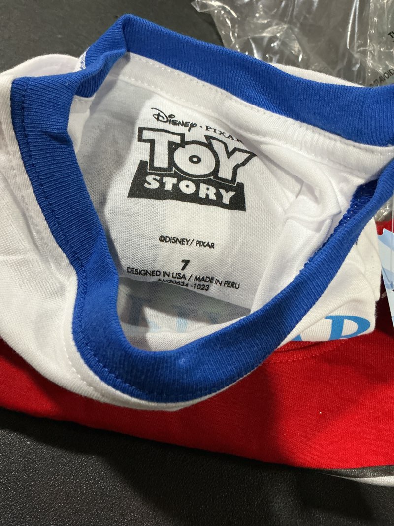 Condition photo showing New/Like New for Toy Story Pixar T-Shirt (Sets) Woody Buzz Lightyear Jessie Rex Hamm MrPotato Forky Slinky Dog Toddler/Birthday Kids Clothes 7 Years Blue/White/Yellow/Red