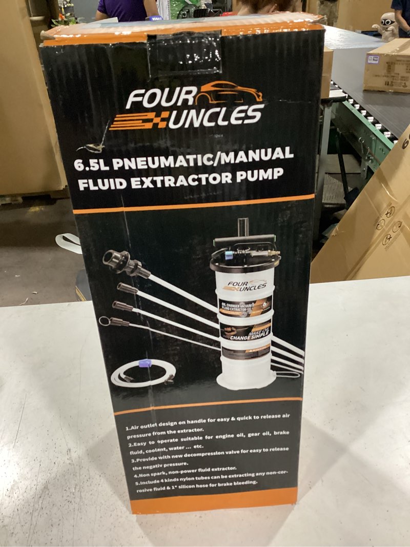 Condition photo showing New/Like New for four uncles oil extractor - vacumm fluid extractor with pump tank remover & tubes for oil change and a hose for brake bleeding 6.5l manual/pneumatic
