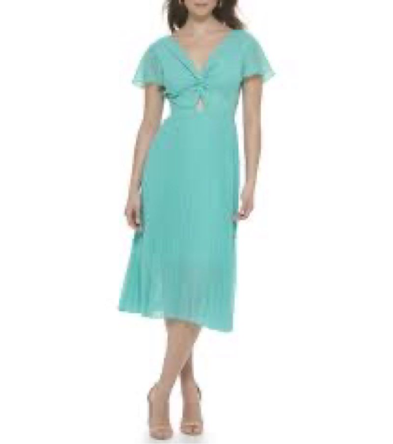 Kensie Women's Short Flutter Sleeve Kotted Midi Dress, Aqua Spray, 16