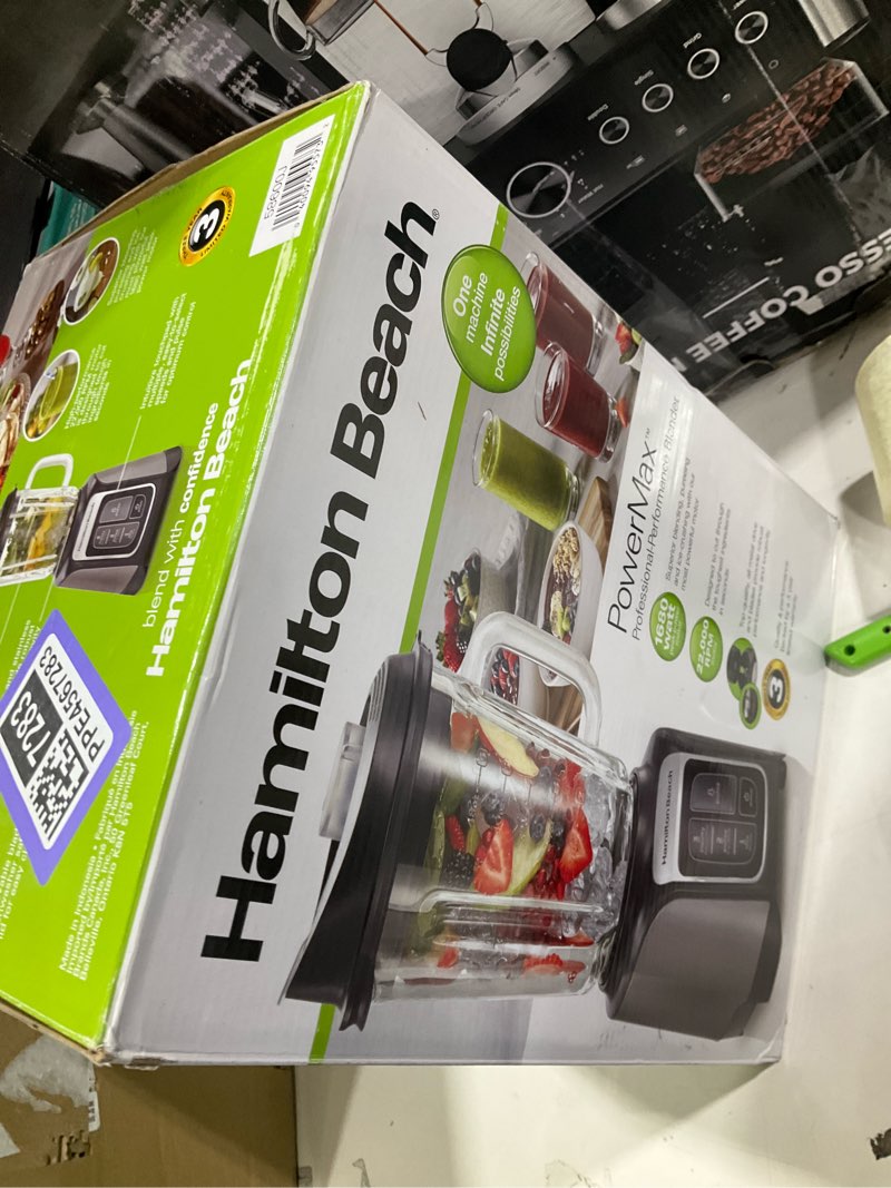 Condition photo showing As Is for Hamilton Beach PowerMax Professional-Performance Blender for Shakes and Smoothies, Puree and Ice Crush, 48oz BPA-Free Glass Jar, 1680 Peak Watts, Stainless Steel Blades, Gray (58600J)