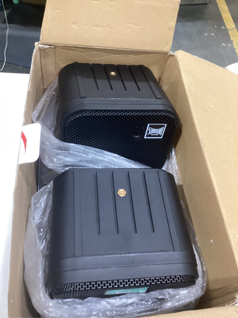 Condition photo showing As Is for dual waterproof outdoor -speaker system - 6.5 inch pair of weatherproof wall / ceiling mounted -speakers heavy duty universal mount - use in the pool, patio, indoor - pyle pdwr50b (black) black 6.5 in 500 watts peak speaker system