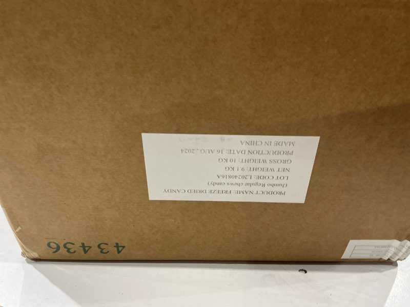 Condition photo showing New/Like New for  freeze dried candy  (jumbo regular chews candy)  lot code: l20240816a  net weight: 9.1 kg  gross weight: 10 kg  production date: 16 aug., 2024