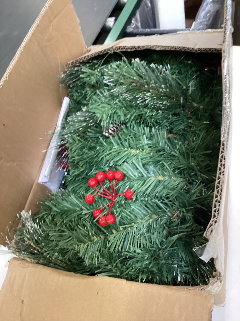 Condition photo showing As Is for Remote Control&Super Long&8 Modes-18 Ft Prelit Canyon Pine Christmas Garland for Stairs Door Porch Outdoor Indoor Fireplace Mantle,100 Warm White&Colors Switch Lights,Timer,460 Branches Pinecone Berry