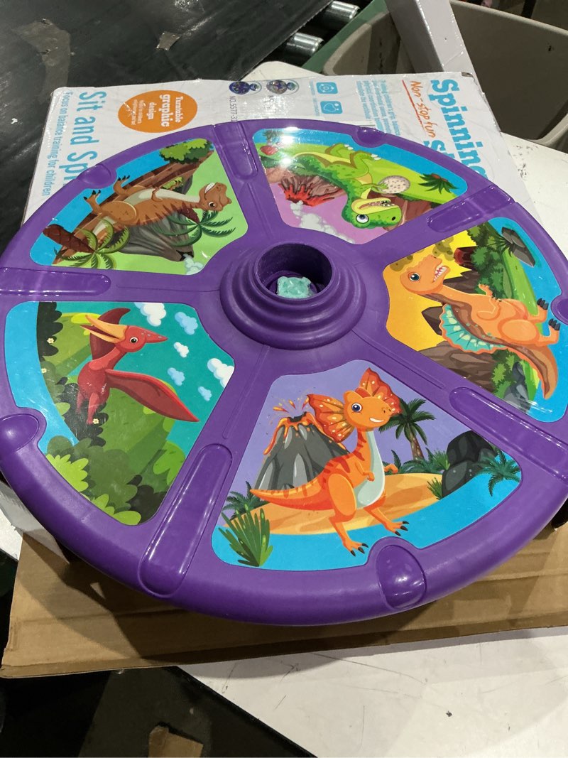 Condition photo showing As Is for dinosaur sit and spin toy for toddlers 1-3 3-5 360°spinning toys birthday gift for girls boys, stress relief exercise toys sit n spin toys for 2-4 toddlers with led & music early development toy